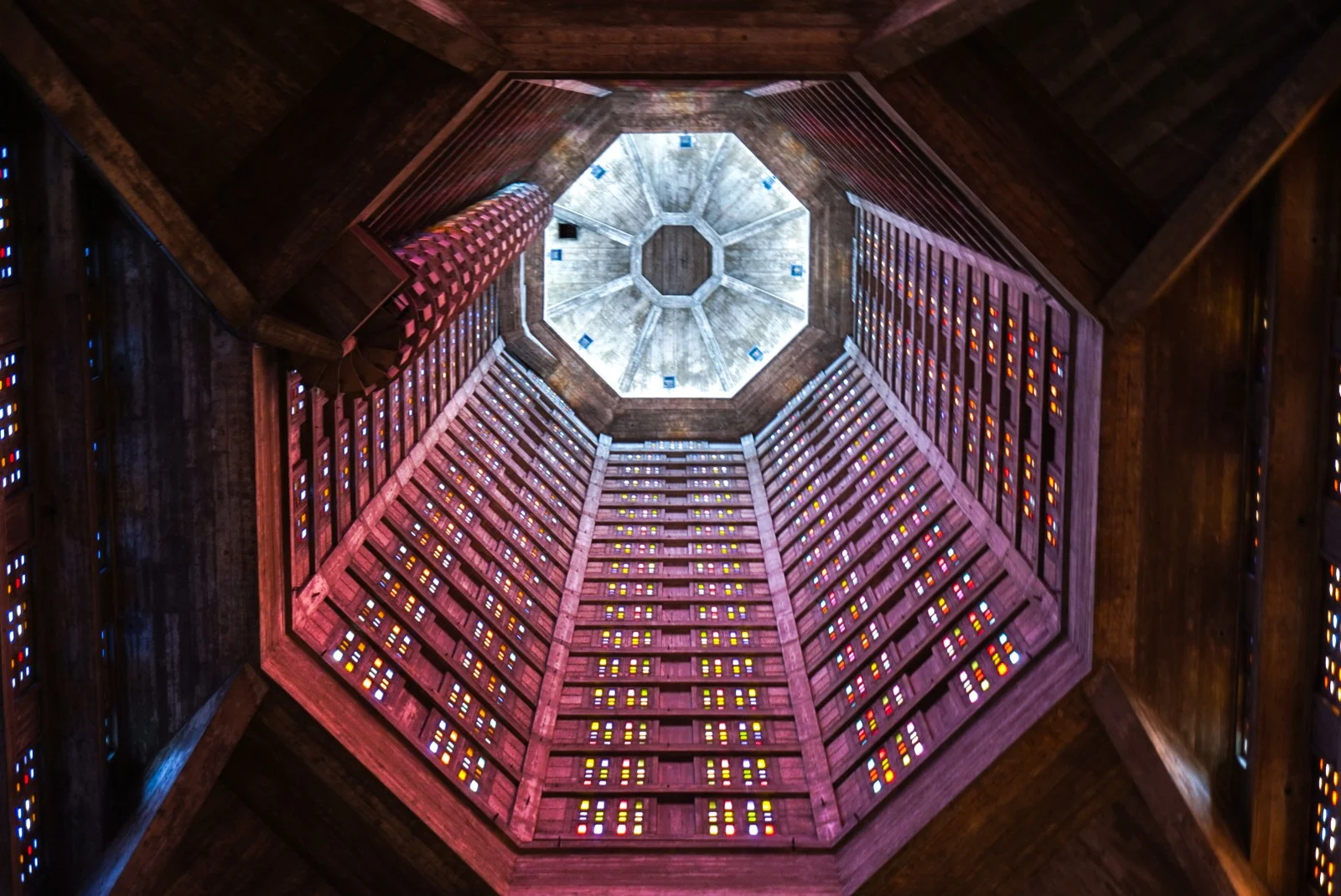 Looking up through colored light