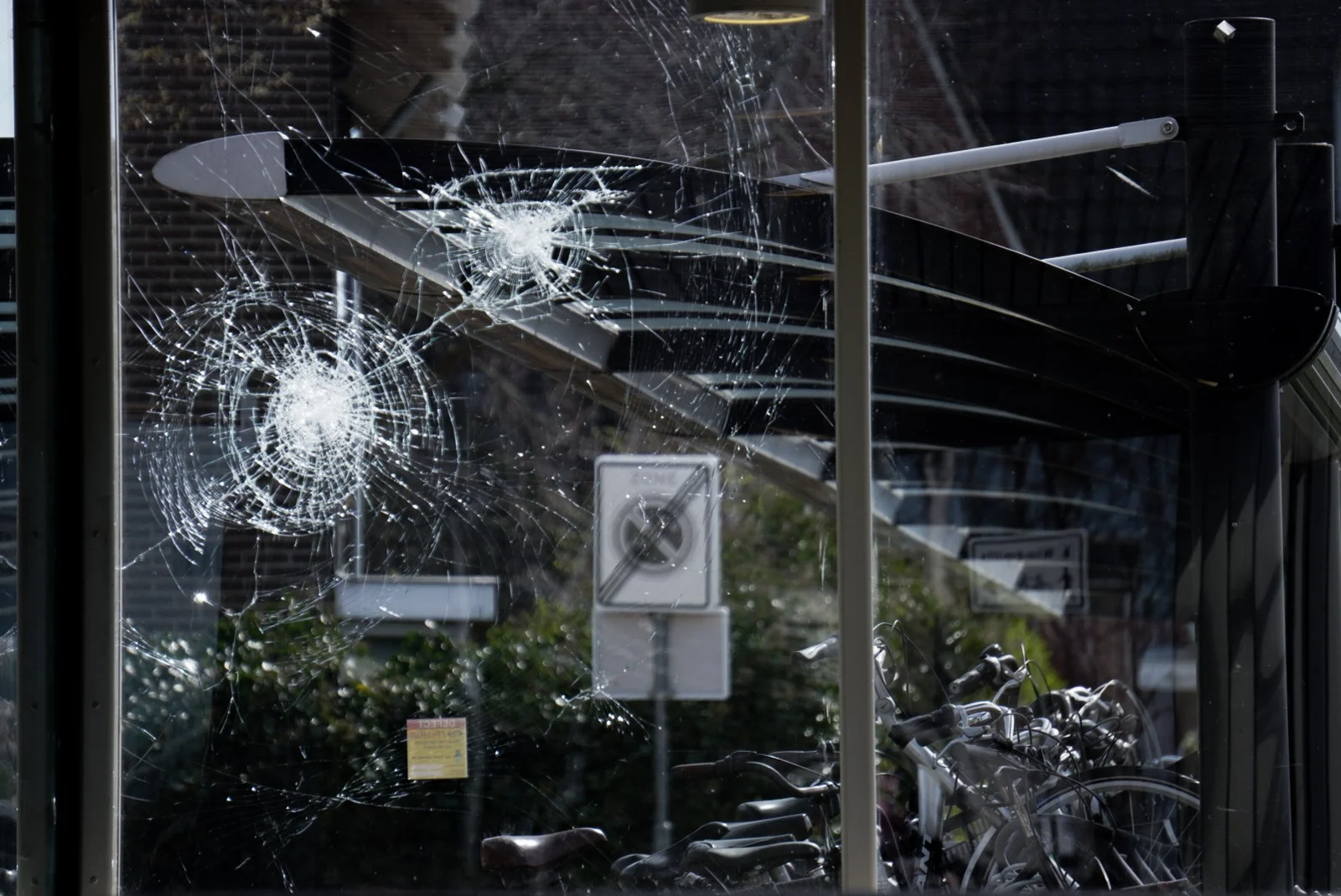 Cracked glass and reflections